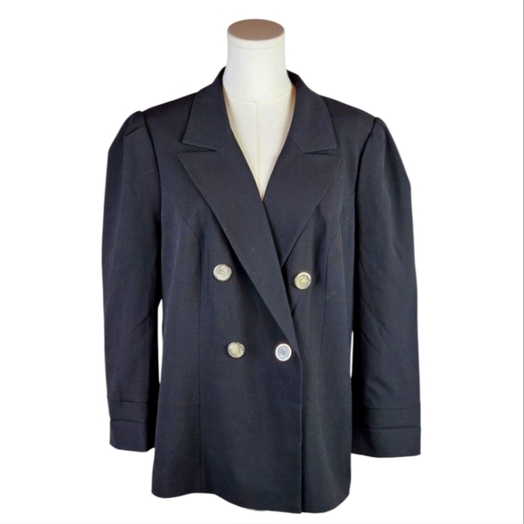 Venus Black Double Breasted Blazer US 14 Gold Buttons Structured Classic - Picture 1 of 9